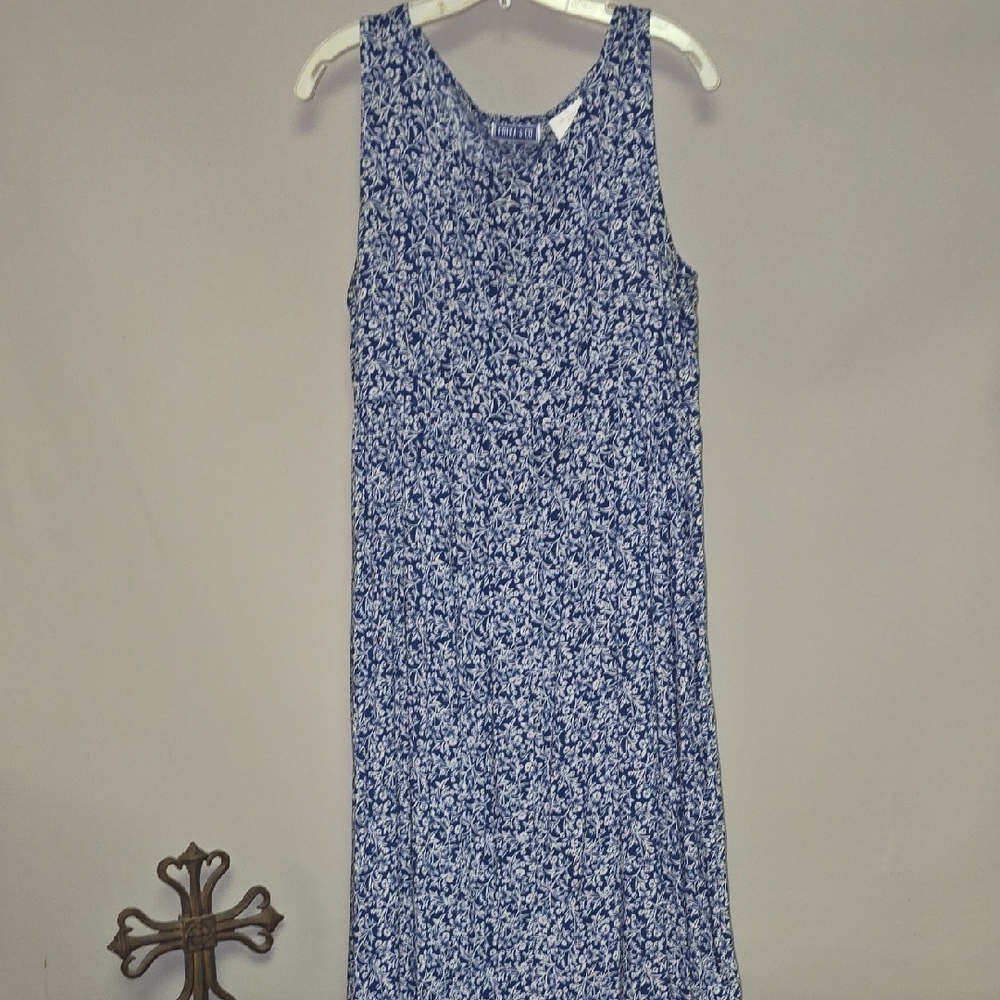 Chic Blue Patterned Midi Dress
